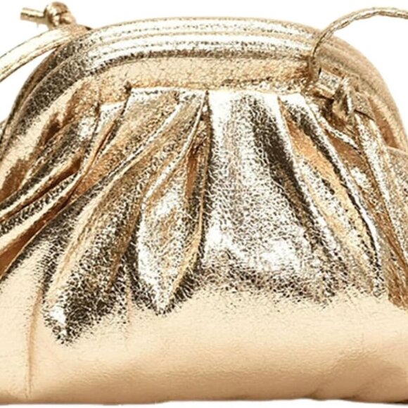 Handbags - Women Cloud-Shaped Dumpling Bag Metallic Ruched Crossbody Cell Phone